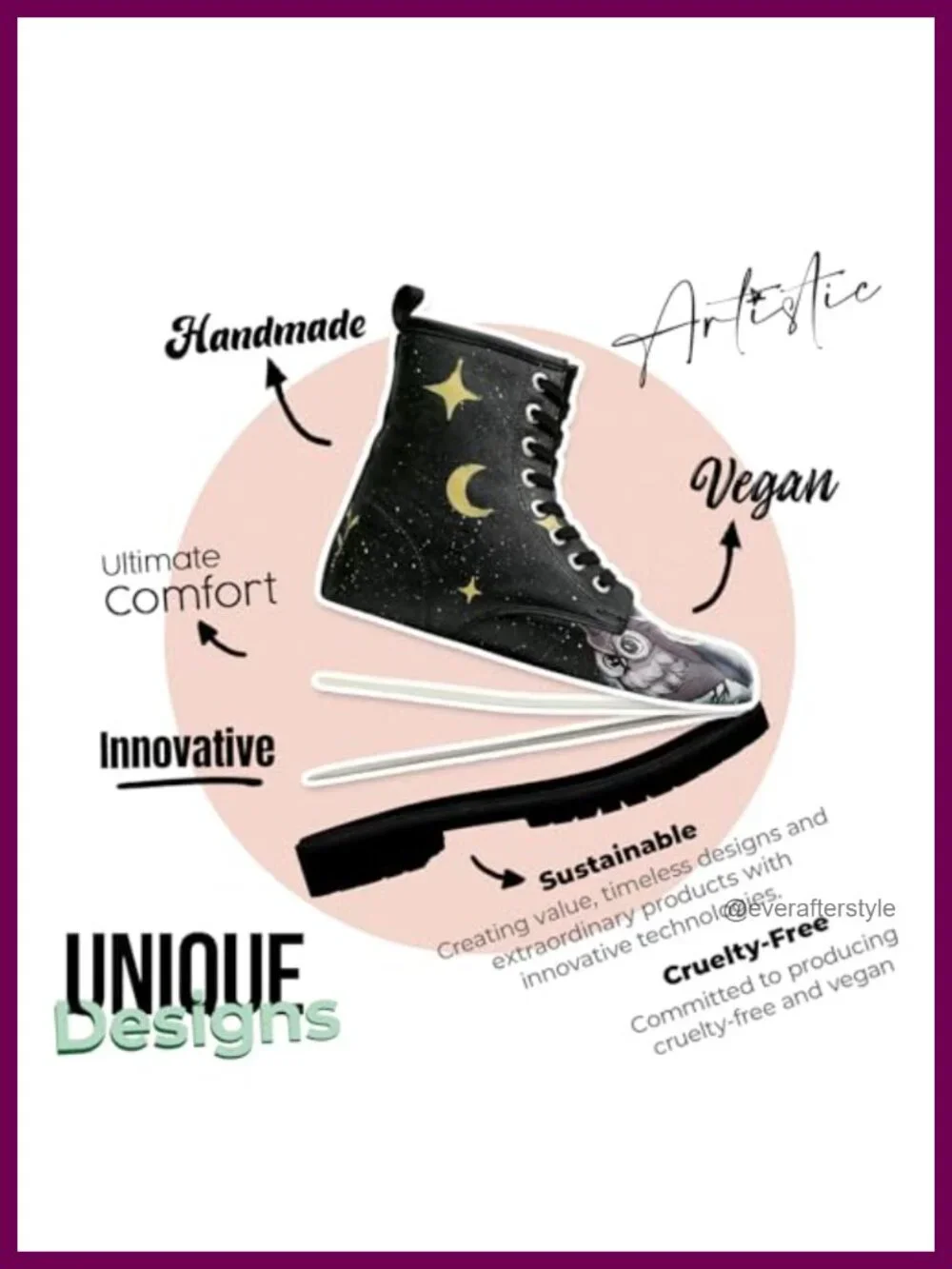 Vegan Leather Long Boots with Owl Print, Low Heel Ankle Booties, Water